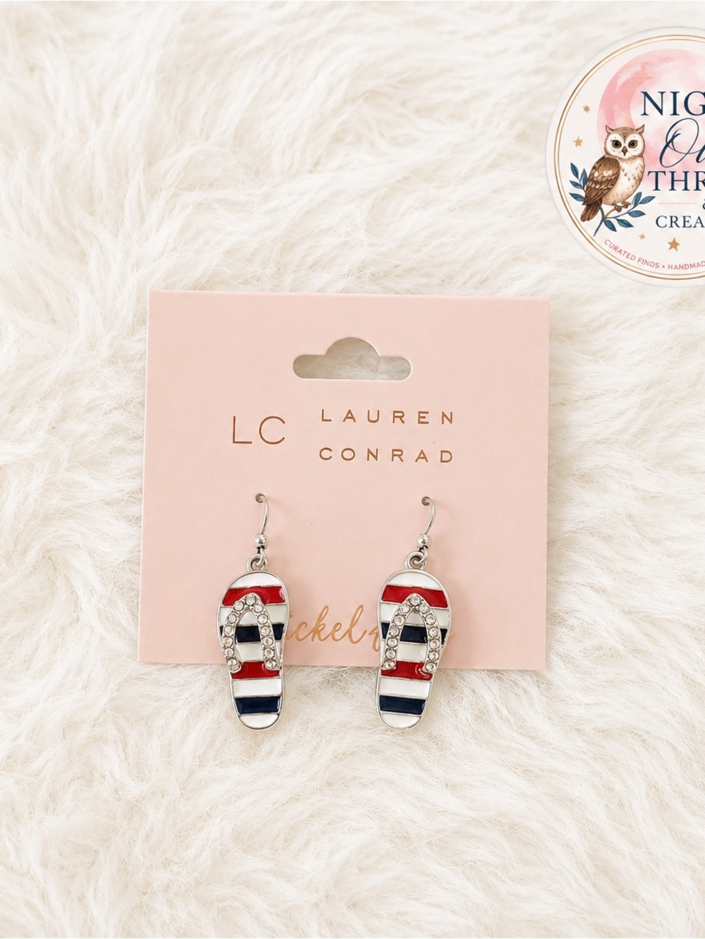 LC Lauren Conrad Striped Flip Flop Dangle‎ Earrings - Red, White, Navy